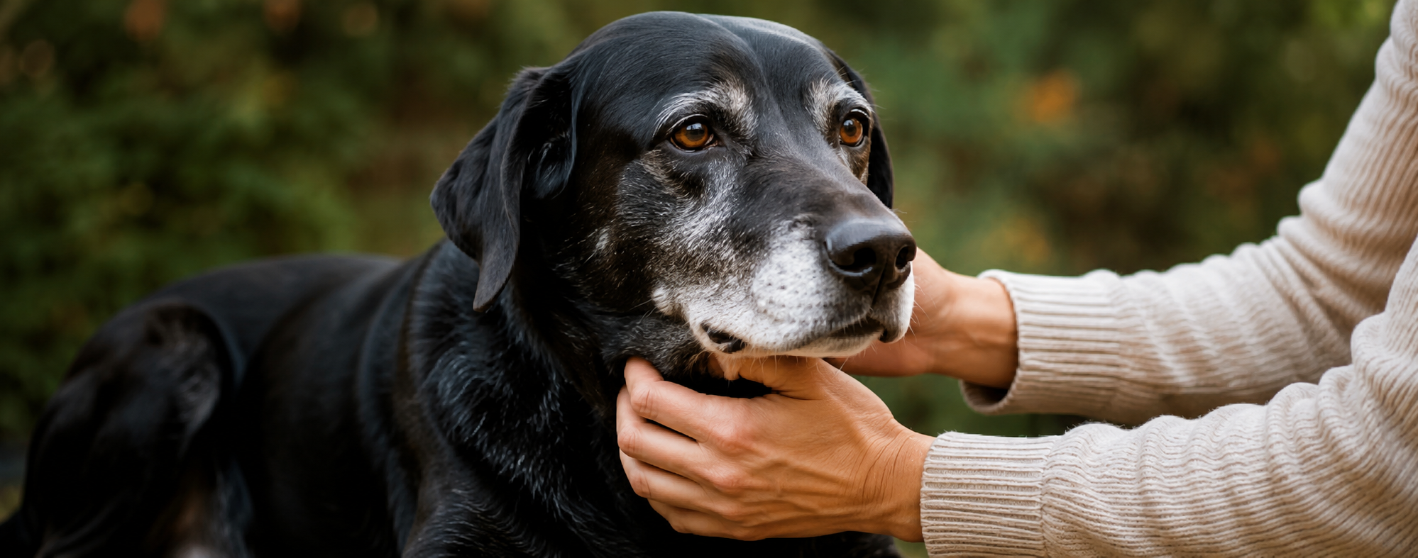 Senior dog with owner sharing their canine health journey